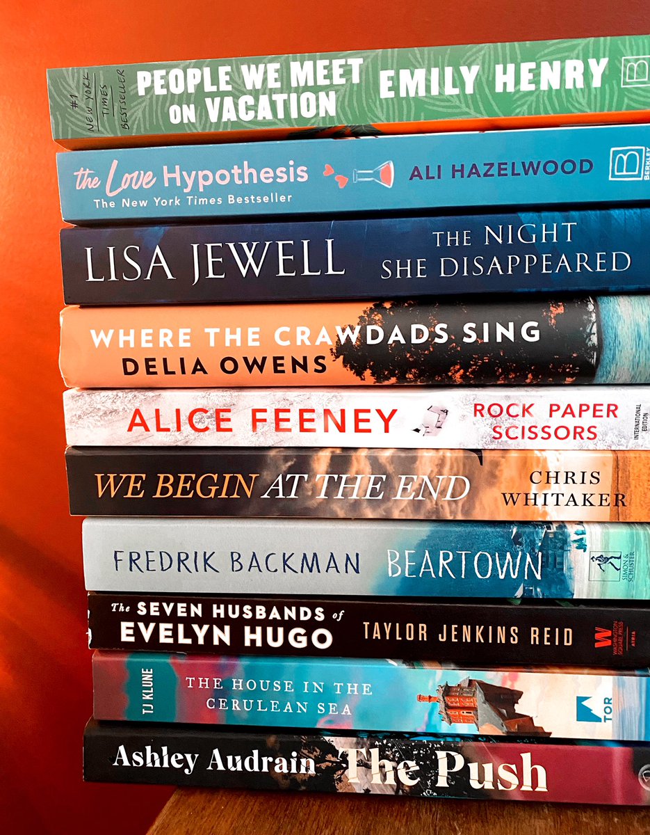 KeriLuciani's tweet photo. Pictured here are my top ten books of 2021. I tried to pick a #1, but with this stack it’s impossible. Oddly enough, The Push was the first book I read of the year and People we meet on vacation was the last. Maybe that's not even noteworthy, but 🤷🏻‍♀️. https://t.co/Xr1X9v1ttt
