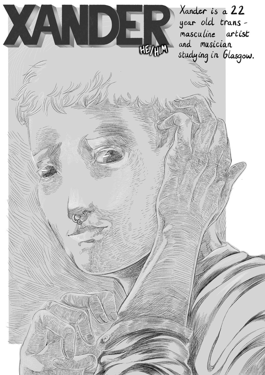 UnblemishedC's tweet photo. A slight mistake on our part led to Xander’s chapter starting on page 2 so this is the header page for him!

I hope everyone had a safe Holiday season and New Years, the holidays are a particularly stressful time for queer folks and those with mental health issues stay safe! https://t.co/sTKIc6kvAL