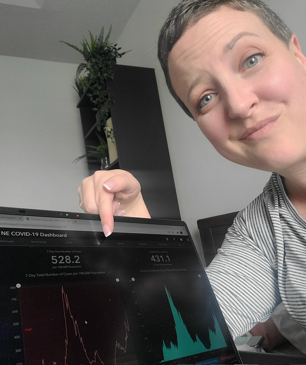 The numbers this morning are 😱- I can't slow this by myself, I need ALL of your help! Get vaxxed, stay home when you can, mask up, wash up, isolate when feeling icky. Also, only 2 of those gray hairs are from my children, the rest from COVID 😜. Let's do this, Douglas County!