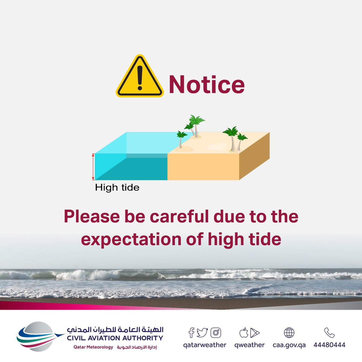 GulfTimes_QATAR's tweet photo. The Department of Meteorology urged owners of coastal camps in the southeast part of the country to take precautions against the #High_Tide phenomenon that is expected to occur Sunday. @qatarweather
#qatarweather https://t.co/Uq4SmxRvCv