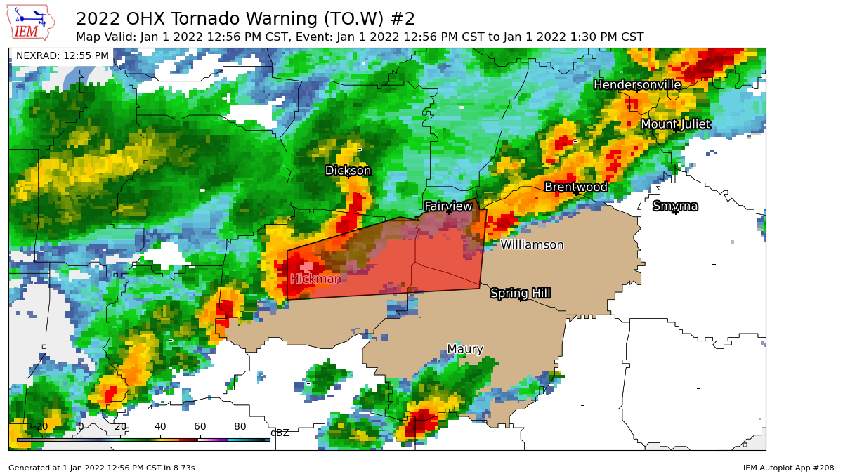 NashSevereWx's tweet photo. OHX issues Tornado Warning [tornado: RADAR INDICATED, hail: <.75 IN] for Hickman, Maury, Williamson [TN] till 1:30 PM CST https://t.co/DzcwiJd0Ni https://t.co/ilcHOj94bj