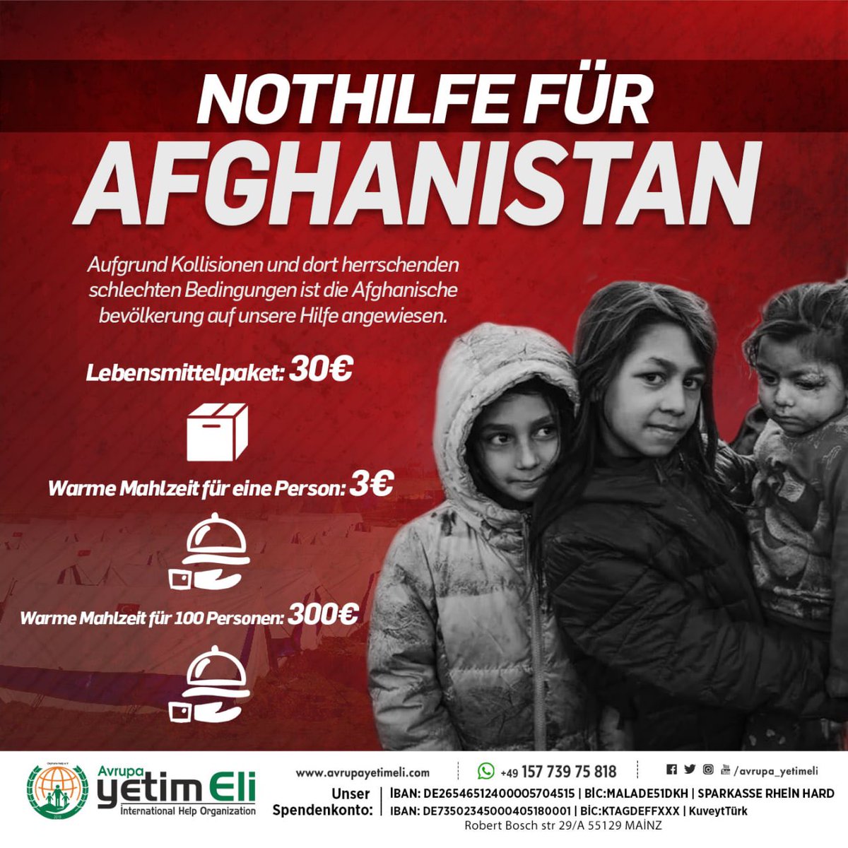 Avrupa_Yetimeli's tweet photo. Afganistan İçin Acil Yardım 

Çatışma ve istikrarsızlık nedeniyle zor şartlarda yaşam mücadelesi veren Afgan halkı yardım bekliyor.
#AfganistanaUmutOl https://t.co/EVIwr7bhaW