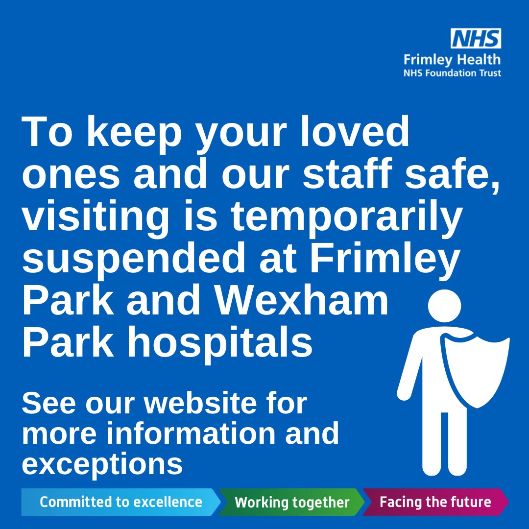 As the number of people testing positive for Covid-19 continues to rise we've had to temporarily suspend visiting at our Frimley and Wexham Hospitals from 1 Jan 22. We'll work with families with exceptional circumstances - see our website for more info: fhft.nhs.uk/visiting