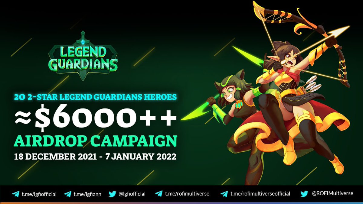 🚀 Airdrop: Legend Guardians
💰 Value: $300 $USDT
👥 Referral: +1 Entry
📒 Partnership: Titan Ventures
📅 End Date: 7th January 2022
🏦 Distribution Date: 15th January 2022

Talk with the Telegram Bot
t.me/LegendGuardian…

#Airdrop #Crypto #Airdrops #cryptocurrency #giveaway