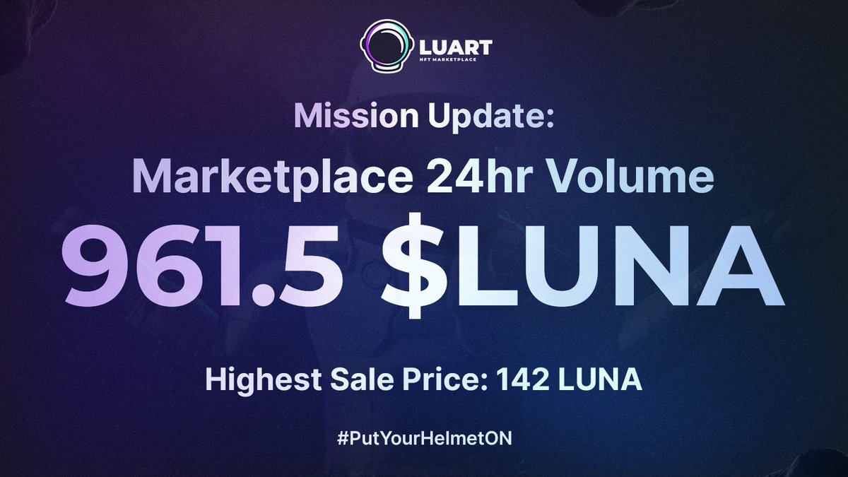 🚨Mission Update🚨 

Less than 24 hours of our Marketplace launched: 

An impressive 961.5 $LUNA trading volume 🚀

And a Highest Sale Price of 142 $LUNA for <a href="/HellCatsNFT/">HellCats 🔴</a> 😳

#PutYourHelmetOn 👩‍🚀