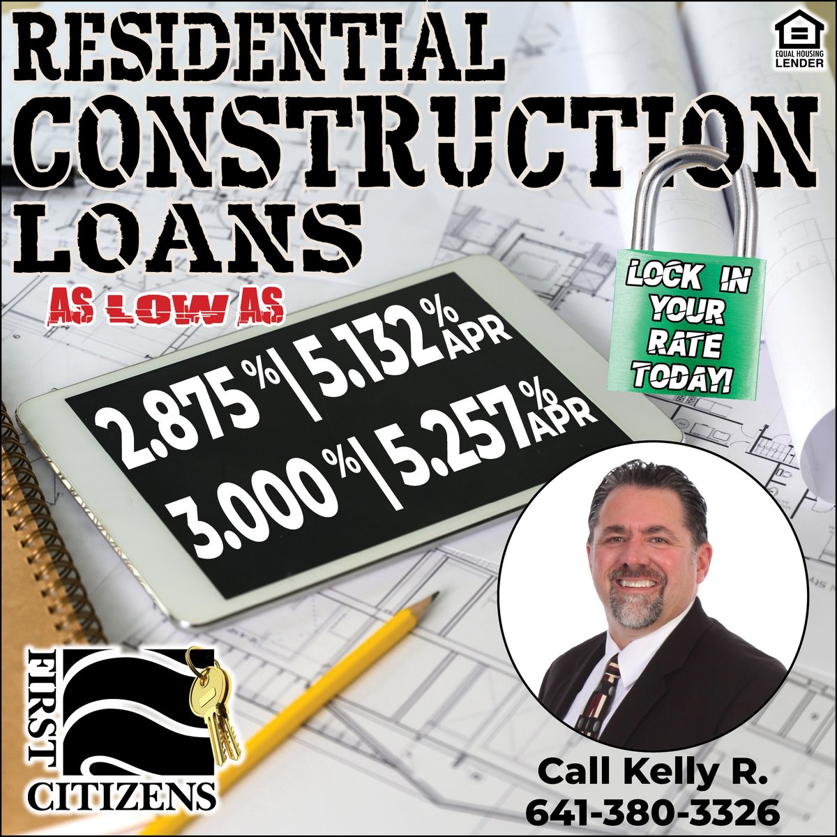 MyFCBank's tweet image. If you're in the Mason City area &amp;amp; looking to build a dream home, give Kelly a call at 641-380-3326 or stop in to see him. Our special residential construction loan rates can help you beat those supply chain blues. Details online at trst.in/C5ykBZ. #FCBuildsDreams