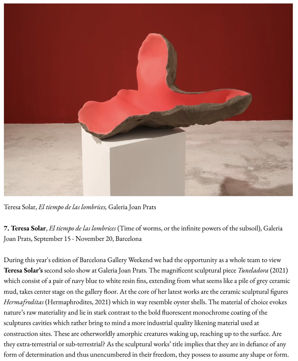 galeriaPNB's tweet photo. The exhibition by Teresa Solar - El tiempo de las lombrices is included in #CPRINT 2021 Best Exhibitions List 👏
➡️ https://t.co/uquWAc2Tpy
#TeresaSolar #GaleriaJoanPrats #BarcelonaGalleryWeekend @BCNGalleryWknd https://t.co/EUv0ElDPqb
