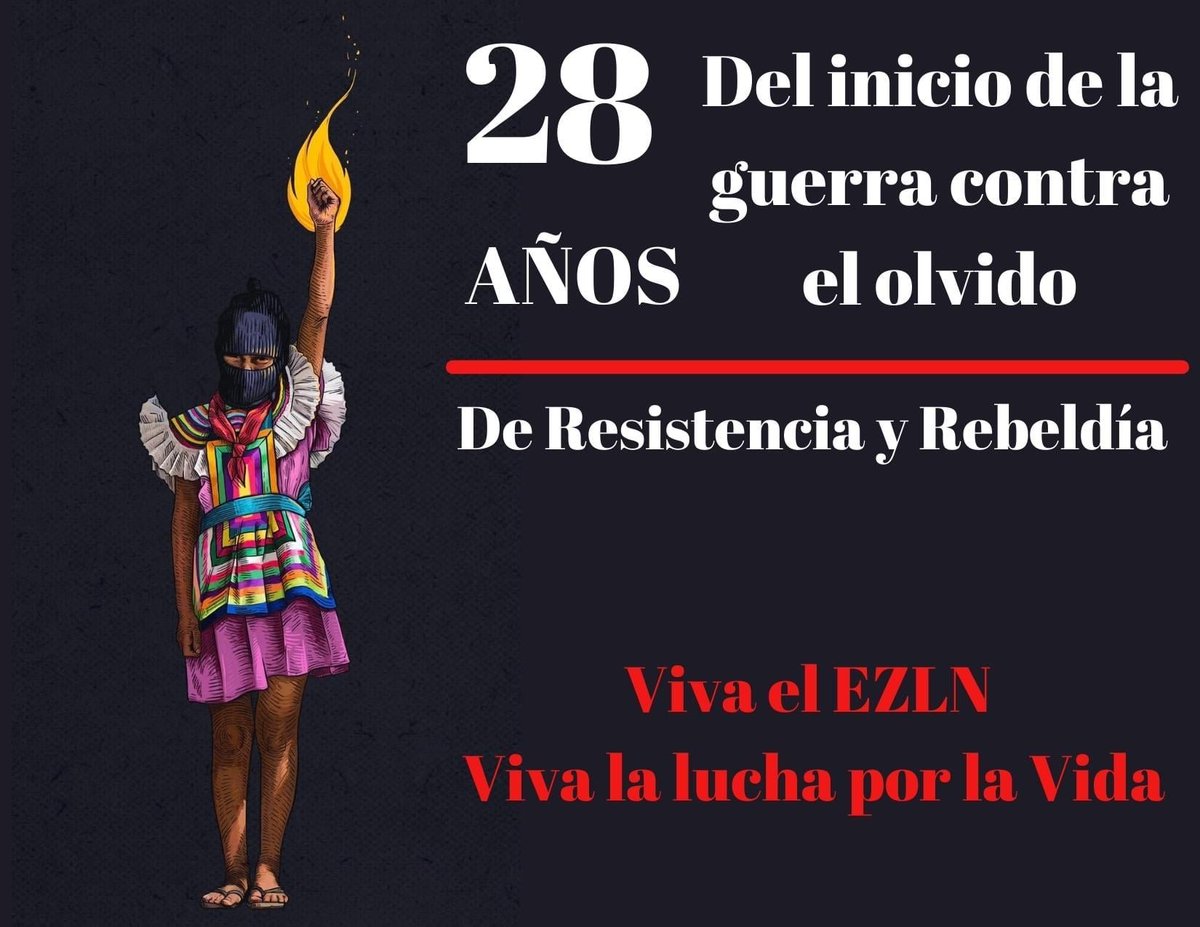 RaquelVaRi's tweet photo. #EZLN #FelizAniversario
#28AñosDeResistenciaYRebeldía
#AltoALosAtaquesParamilitares
#NoALosMegaProyectos
#NuestraLuchaEsPorLaVida https://t.co/vclgtdcPb1