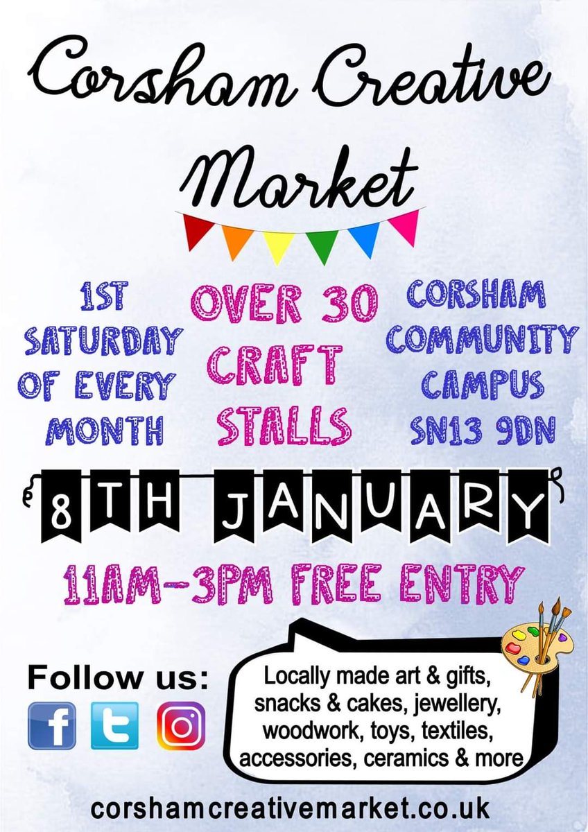 One week to go, please share and spread the word for our first market of 2022! 
We're really exicted to be back in our original hall accessed via the main entrance of Springfield Community Campus, not the sports hall, filled with lots of NEW traders
#Wiltshire #Wiltshour #Corsham
