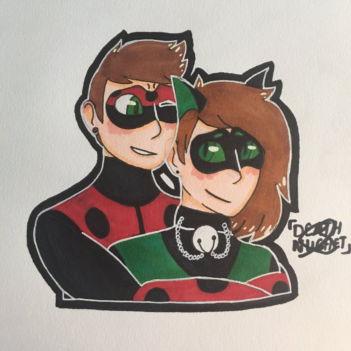 deathnughet's tweet photo. TBT to this amazing piece, featuring @DistressedDemon as Schattenkatze and me as Ladyboy. I haven’t done traditional art in a while, and this was a piece I was very proud of. https://t.co/PaT0cJQqk0