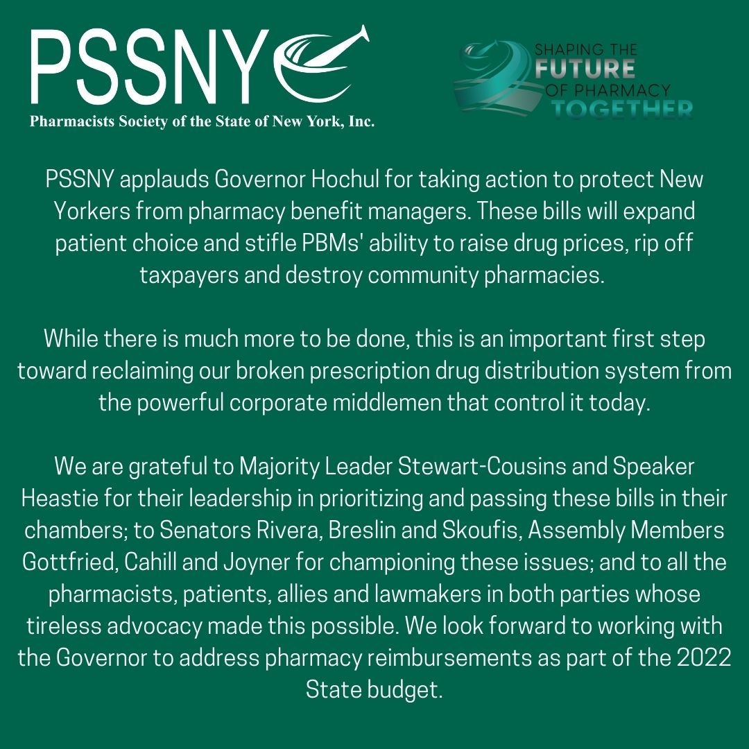 NY_Pharmacists's tweet photo. Statement from @NY_Pharmacists regarding @GovKathyHochul's action on our legislative priorities.
#FixRx #SavePharmacies https://t.co/vflzpp9AVa