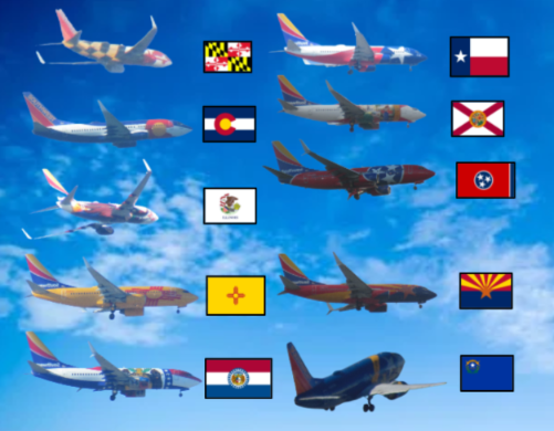 fepacommish's tweet photo. I morning I found #9 and #10 of the 12 @SouthwestAir State Flag livery: #NewMexico and #Missouri. Location: Hayward Regional Shoreline near @IFlyOAKland Very exciting! I still need #LouisianaOne and #CaliforniaOne. Here's a pic of all 10 that I've seen so far. #HappyNewYear! https://t.co/Bi8pRReBcd
