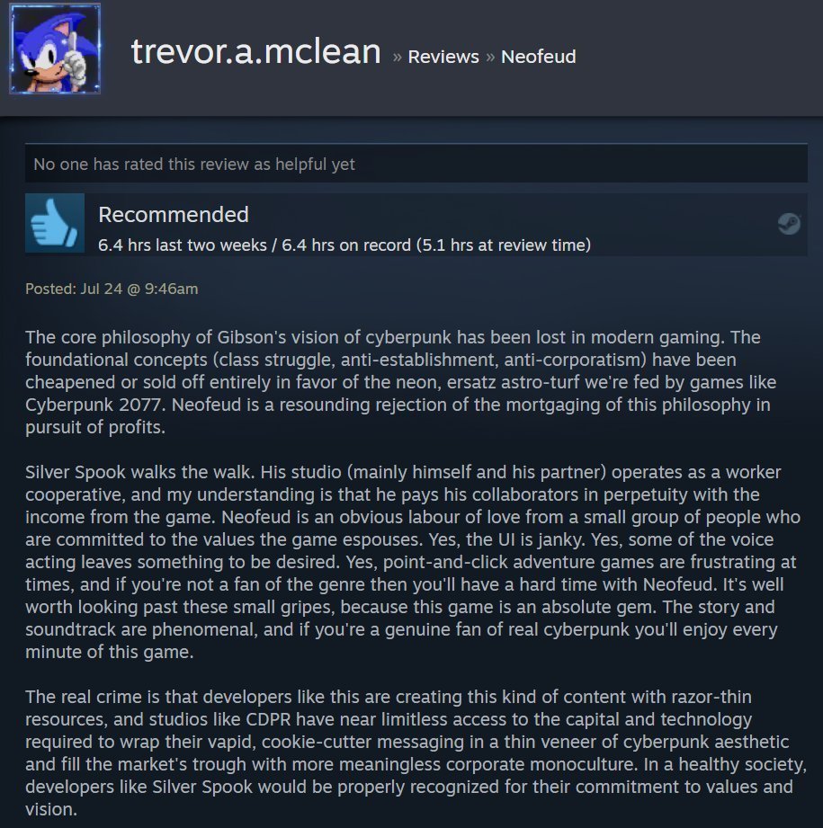 Silver Spook Games on Twitter: ""Cyberpunk's (...) class struggle,  anti-establishment, anti-corporatism have been cheapened or sold off in  favor of the neon, ersatz astro-turf we're fed by games like #Cyberpunk  2077. Neofeud