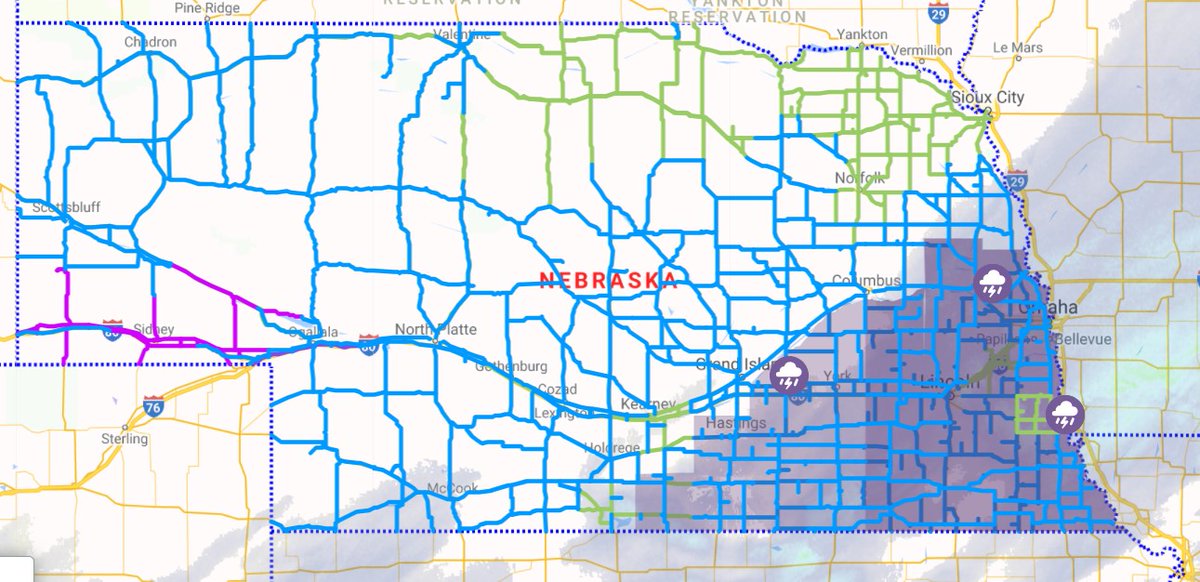 NebraskaDOT's tweet photo. As the storm moves through, cold temperatures will still impact travel! Make sure to stay up to date on the latest conditions by checking https://t.co/dMWDoxmD2N &amp; https://t.co/fBkcPZ56DT! Cold temps will continue to impact travel into tomorrow. Travel Safe, Nebraska! #NeRoads https://t.co/IL0yp9aDq5