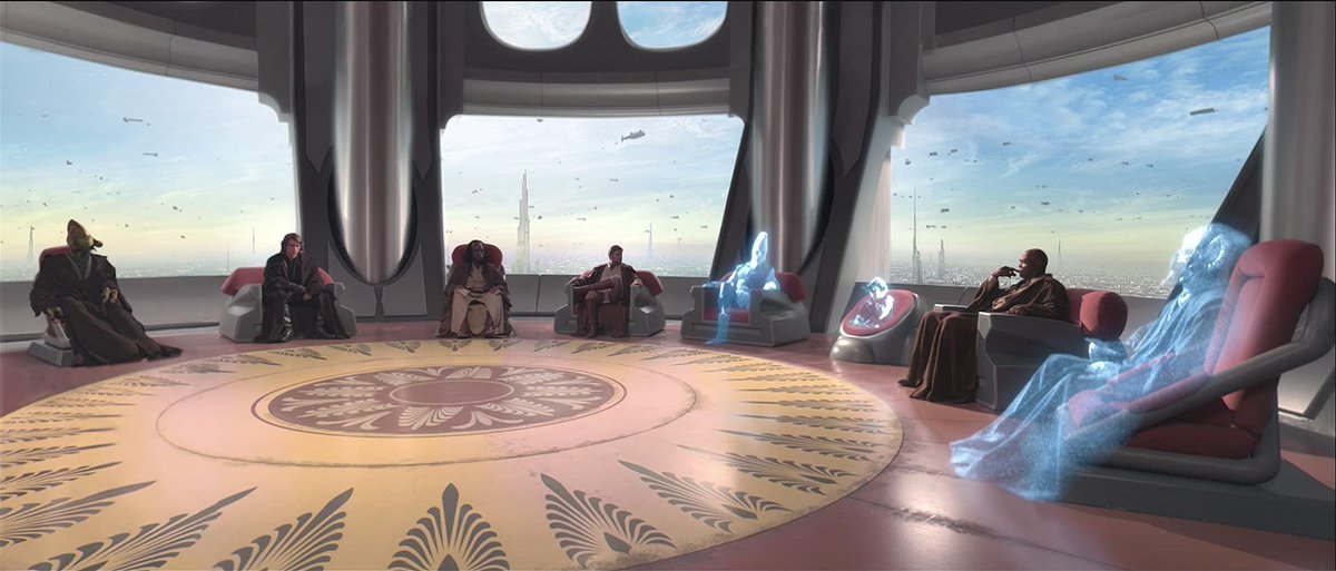 erikmbaker's tweet image. Among the many failings of the Jedi in the waning hours of the Republic, perhaps the most fateful was their invention of the dreaded "hybrid meeting format"