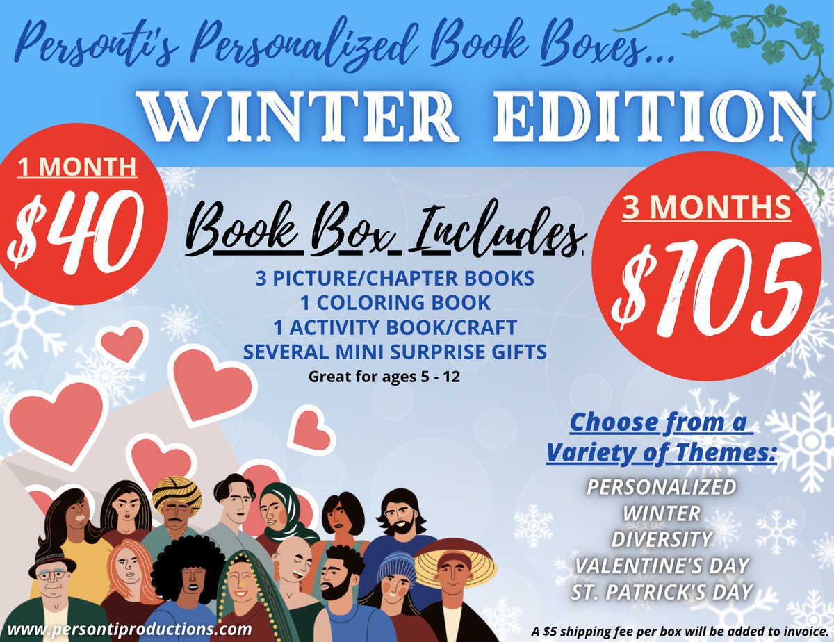 HAPPY NEW YEAR! Let's ring in 2022 with a SALE on ALL BOOK BOXES and T-SHIRTS! 22% OFF ALL purchases made in the month of JANUARY! 
Go to persontiproductions.com to place your order today!