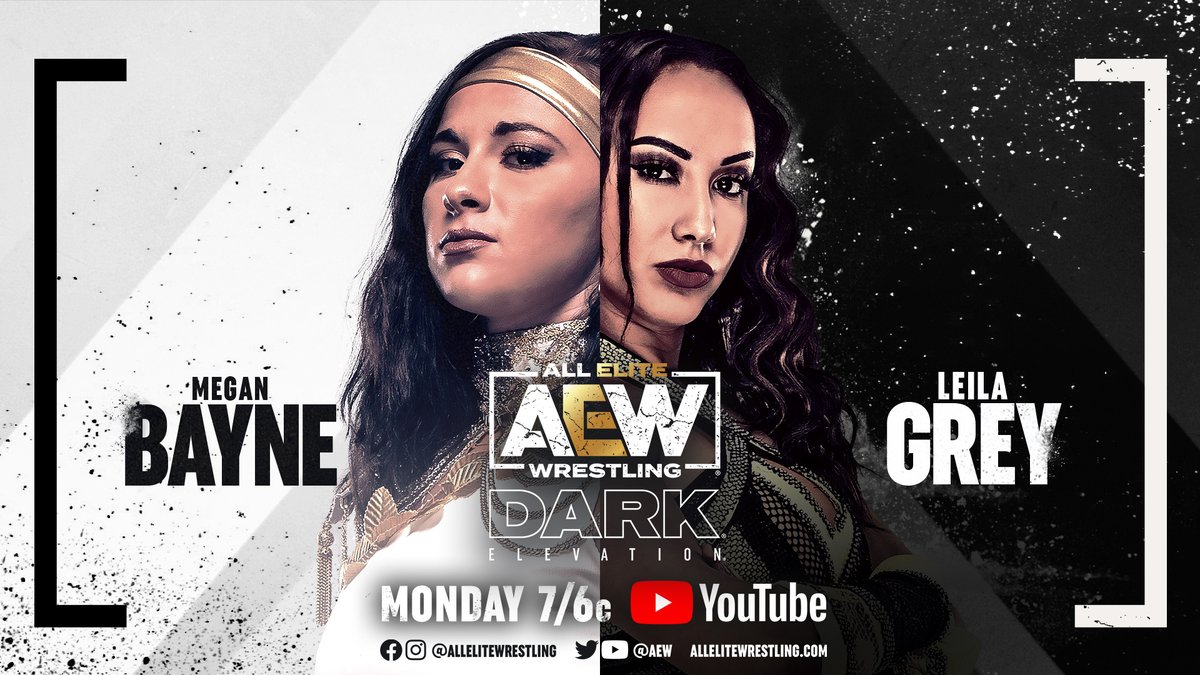 AEW's tweet photo. A NEW EPISODE of #AEWDarkElevation drops
TOMORROW at 7/6c featuring:
・@ScorpioSky v @thereal_RayJaz
・@riho_gtmv v @MafiosaRossi
・#DarkOrder's @SilverNumber1/@YTAlexReynolds v @thebigorlando/#ShayneStetson
・@themeganbayne v @Miss_LeilaGrey
▶️ https://t.co/lBSV4sbfpB https://t.co/DD57PF7uu2