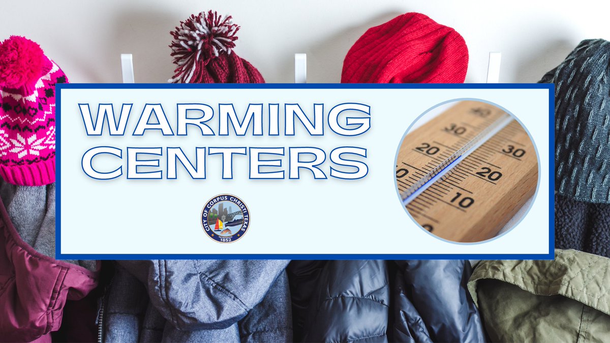 cityofcc's tweet photo. Due to the strong cold front, the City of Corpus Christi will offer daytime warming centers within the city limits on Sunday, January 2, and Monday, January 3. 
👉 Learn More: https://t.co/wPad8ty3DL 
#ReadyCC #txwx #stxwx https://t.co/x9eTyhwggW