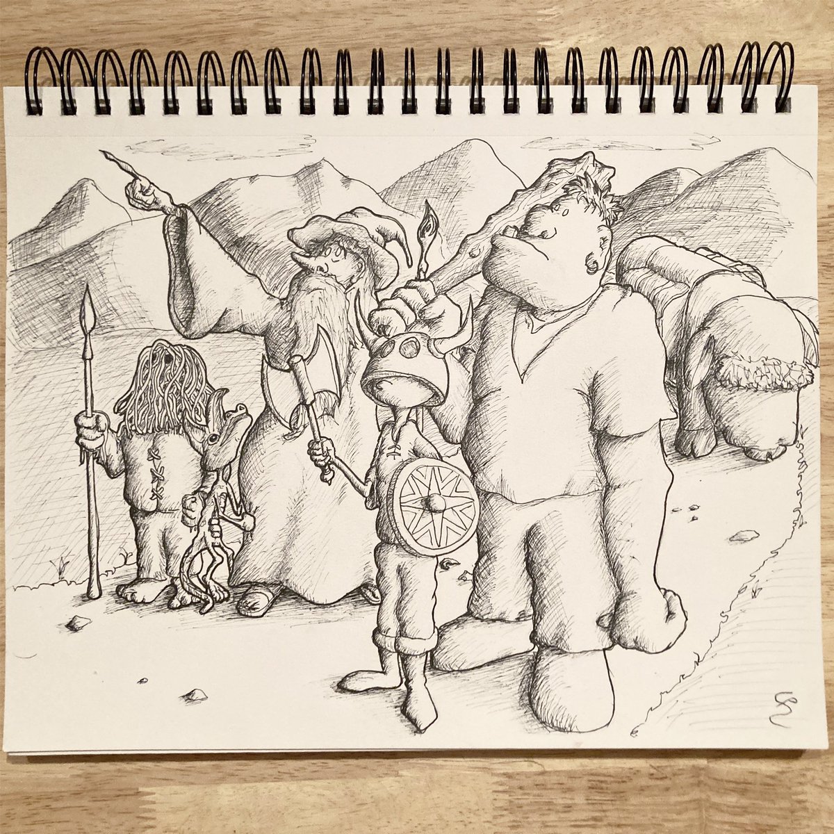 locustsloth's tweet photo. Been a little bit since I posted art. I was doing commissions on canvas board all Dec, so it was nice to go back to paper. Ink on mixed media paper
.
.
.
#drawing #illustration #art #ink #blackandwhite #wizard #ogre #warrior #spaghettihead #sketch https://t.co/cKNqZKV61J