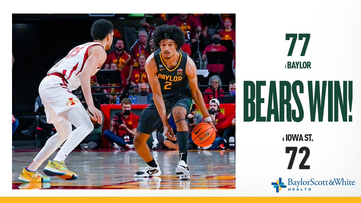 BaylorMBB's tweet photo. Top 🔟 road dub on New Year’s Day 👊

#SicEm | #CultureofJOY 🏀 https://t.co/w5B8wLE9PT