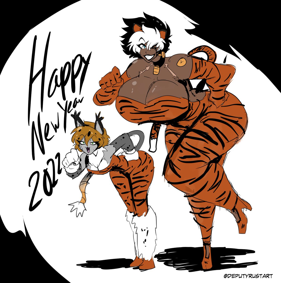 DeputyRustArt's tweet photo. UIR New Year piece for the Year or the Tiger

With actual cat girl Paradox and Frankie who wanted an excuse to wear animal print. https://t.co/6czQHa5EIt