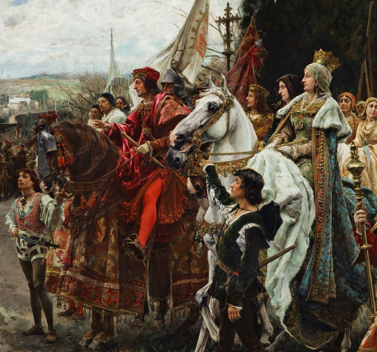 #HistoriaDeEspaña 2/1/1492 Capitulación de Boabdil a los Reyes Católicos y entrega de Granada. Después de acceder Boabdil al trono en 1486, la guerra civil estalló en Granada, enfrentándole a su tío, el Zagal, facilitando así el avance cristiano hacia Granada, sitiada desde 1491.