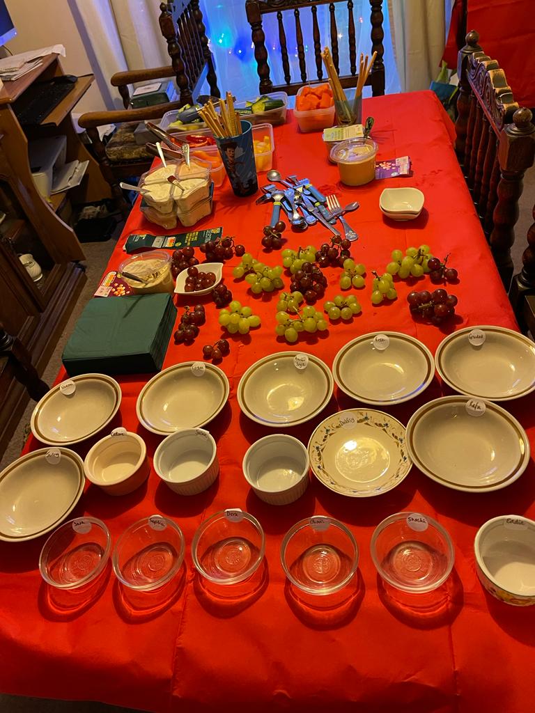 jackiecassell's tweet photo. @jljcolorado Certainly prudent to consider airborne and ventilate (see our webinar https://t.co/XYZWg0o1J0). However I do think shared bowls of finger foods can be a concentrated #fomite so this is how we did nibbles on #Christmas day, backed up by careful tho merely domestic ventilation. https://t.co/pOCB6vqSZA