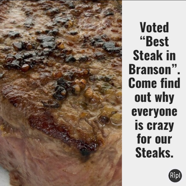 ParadiseBranson's tweet photo. LAST CALL for #STEAK!! Today is the final day of the Season. Come get your favorites while you can. Open 4-8. Thanks for a great Season. #Branson #TheBestofBranson https://t.co/EzDota7oCi