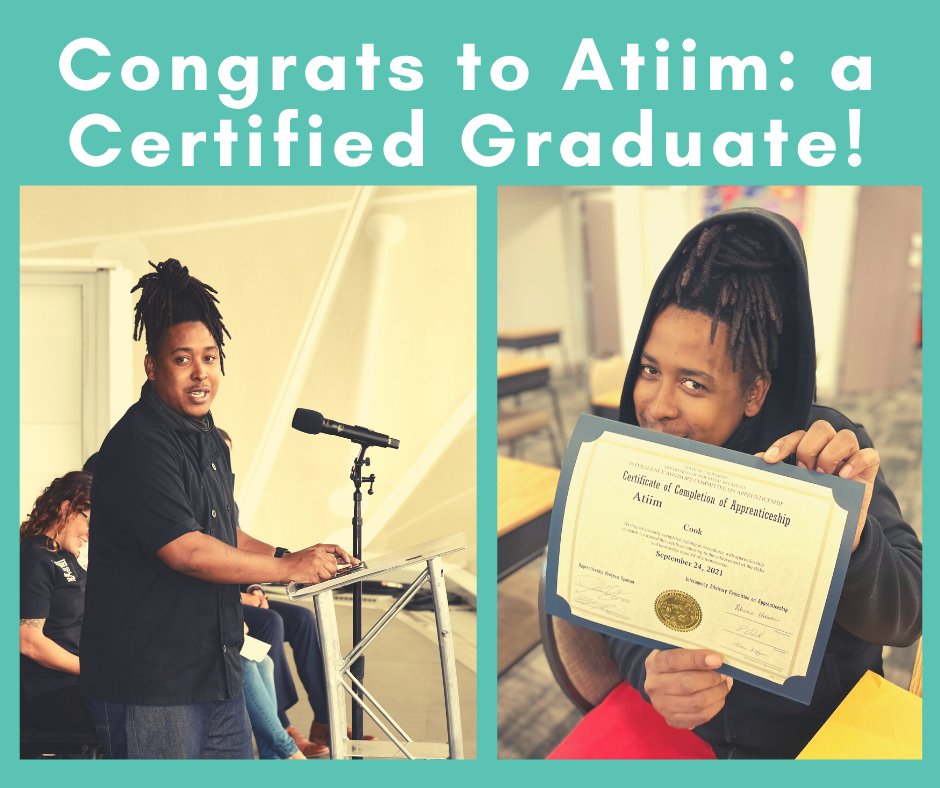 KitchensForGood's tweet image. Atiim trained 2,460+ hours to complete his Apprenticeship &amp;amp; was our Graduation speaker 10/18 at @theshellsd. Picking up his official Certificate last week, he had a huge smile, exclaiming, "I can't wait to show my mom!" Stop by @CUCINAenoteca to ring in 2022 &amp;amp; congratulate Atiim!