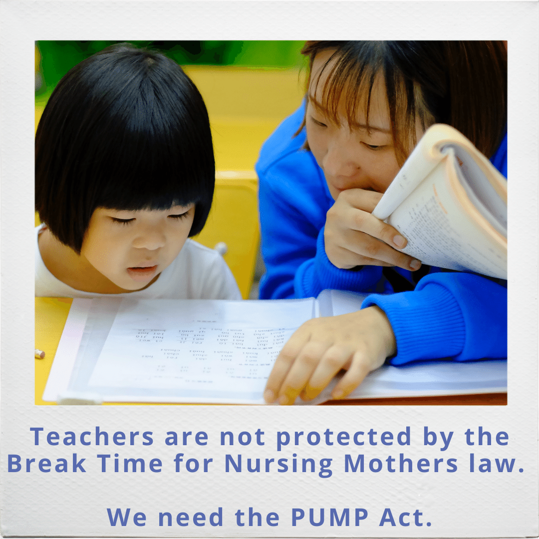 USbreastfeeding's tweet photo. Teachers, nurses, transportation workers, and more could all gain the right to time and space to pump milk at work through the #PUMPAct. Contact your Senator today with our easy action tool: https://t.co/57XhEf6t3E https://t.co/yNpDvDj4oJ