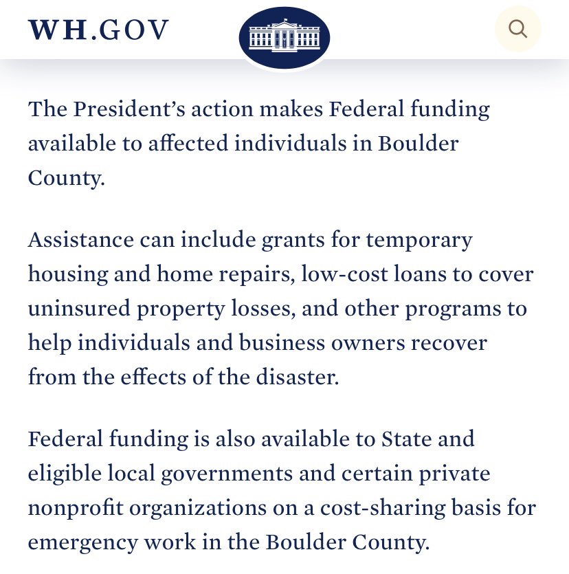 I’m grateful that federal disaster assistance is on the way as the need is enormous. People impacted by the #MarshallFire can apply for assistance starting tomorrow at disasterassistance.gov