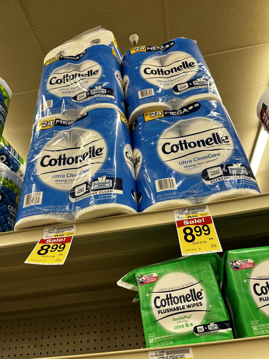 hannahjobean's tweet photo. I’m shopping at @albertsons (@vons) and need one pack of toilet paper. I took this picture standing below them, how is that supposed to happen with out certain death? https://t.co/DRg8008QSp