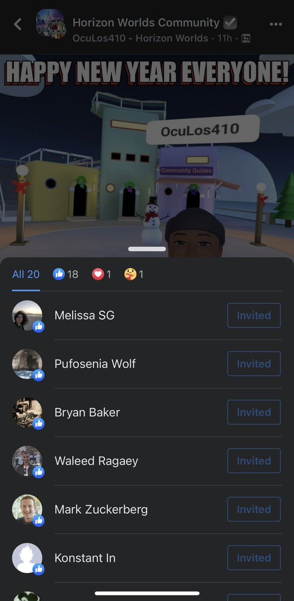 S2kCarlos410's tweet photo. The #Metaverse man himself, #MarkZuckerberg liked my NYE post about @HorizonWorlds!  I hope one day he’ll come check out one of my #HorizonWorld Tours events every Wednesday 8:30/5:30pm ET/PT!  
@oculus @OculusGaming @Meta #meta #facebook #vr #VirtualReality #horizon #horizons https://t.co/sUmk8M2sno