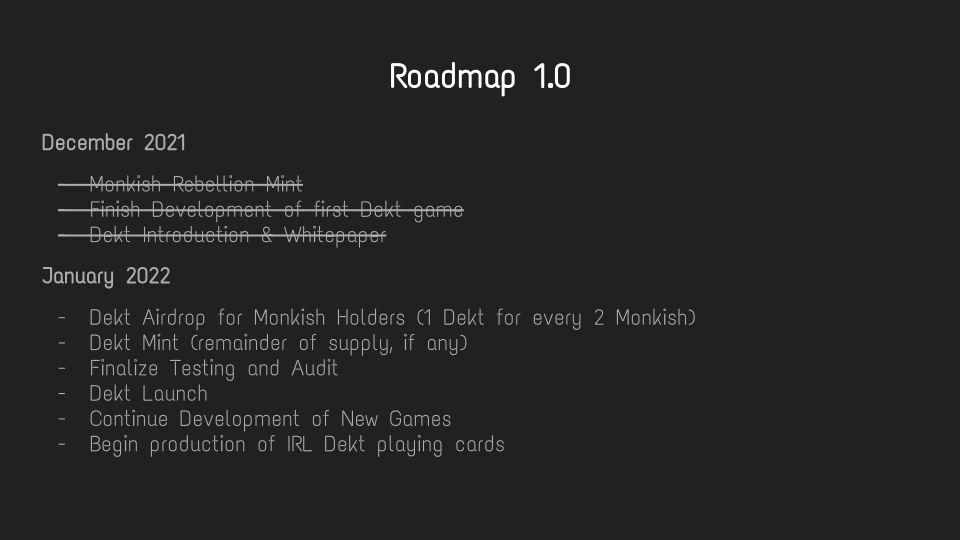 MonkishRebel's tweet photo. Attached are the first 4 pages of our Whitepaper on our mini card game, Dekt. We believe Dekt has the potential to be the #1 50/50 mini game + more. Demo in ~2 days. Go join our Discord to read the full PDF and decide for yourselves: https://t.co/rli2pzElwD ...don't sleep. https://t.co/OWx1PjoLXo