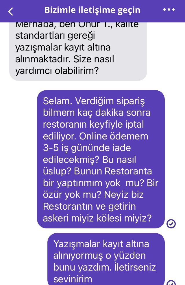 MufitCanSACINTI's tweet photo. Getir reklamları şahane di mi!
Sipariş verdim. Ücret  Çekildi.
Restorant iptal etti.
Durum bant kaydıyla bildirildi. Paramın 3-5 iş günü içinde geri ödeneceği de bildirildi! Belki son param; 5 gün aç mı durayım!
Ne özür ne açıklama!
Sanki getirin askerleriyiz köleleriyiz! @getir https://t.co/8BtaL71yJk