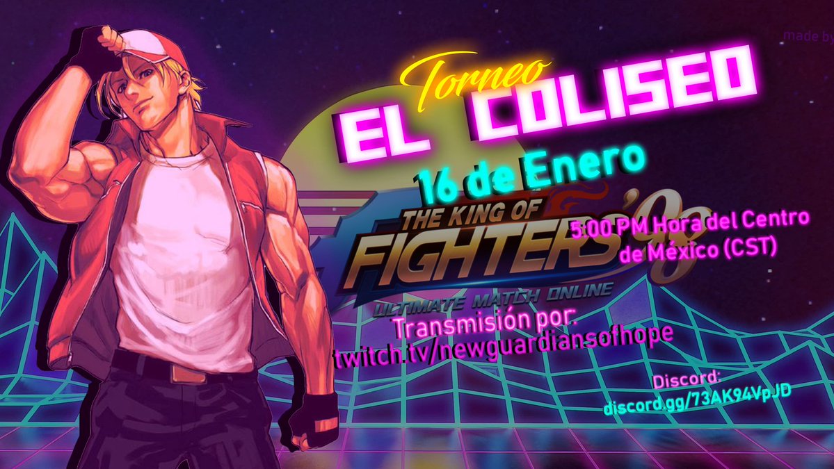 NGH presenta:
El Coliseo: The King of Fighters '98 UMFE.
Torneo abierto a Norteamérica el 16/01/2022 a las 5pm CT
inscríbete y forma parte de este gran torneo:  
NGH les presenta:
 smash.gg/tournament/el-…
#Skullgirls #playSkullgirls
#KOF98UMOL #KOF
discord:discord.gg/u89KJdNhrRv