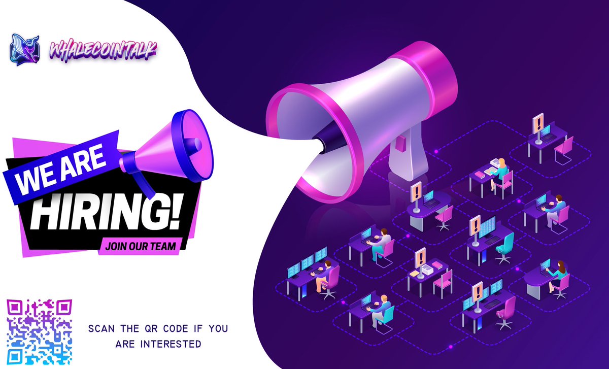 WhaleCoinTalk's tweet photo. We are hiring!!! 

If you think you have something you can offer the WCT team, we want to hear from you! 

All positions are paid! 

Scan the QR code in the pic below or click the link. We look forward to hearing from everyone!

https://t.co/T9F1wDxXz2 

#Hiring #Whalecointalk https://t.co/ywxTCwgLZ0