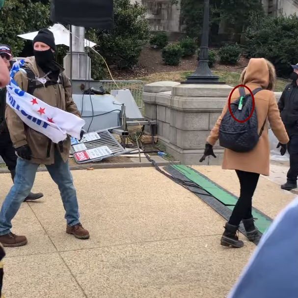 Christo33114911's tweet photo. @capitolresearc3 @MThymol @OSINTyeti Interesting. Your #RunningBatonMan was also with the woman to his right in the red knit cap, who was wearing one of the GoTenna gadgets. I'm going to start calling her #FurryCamelGotennaGal for now. 1st 2 pics are from a Heather Joss video. 3rd from https://t.co/psPWSzoZsy https://t.co/Uw4ZuZV9BL