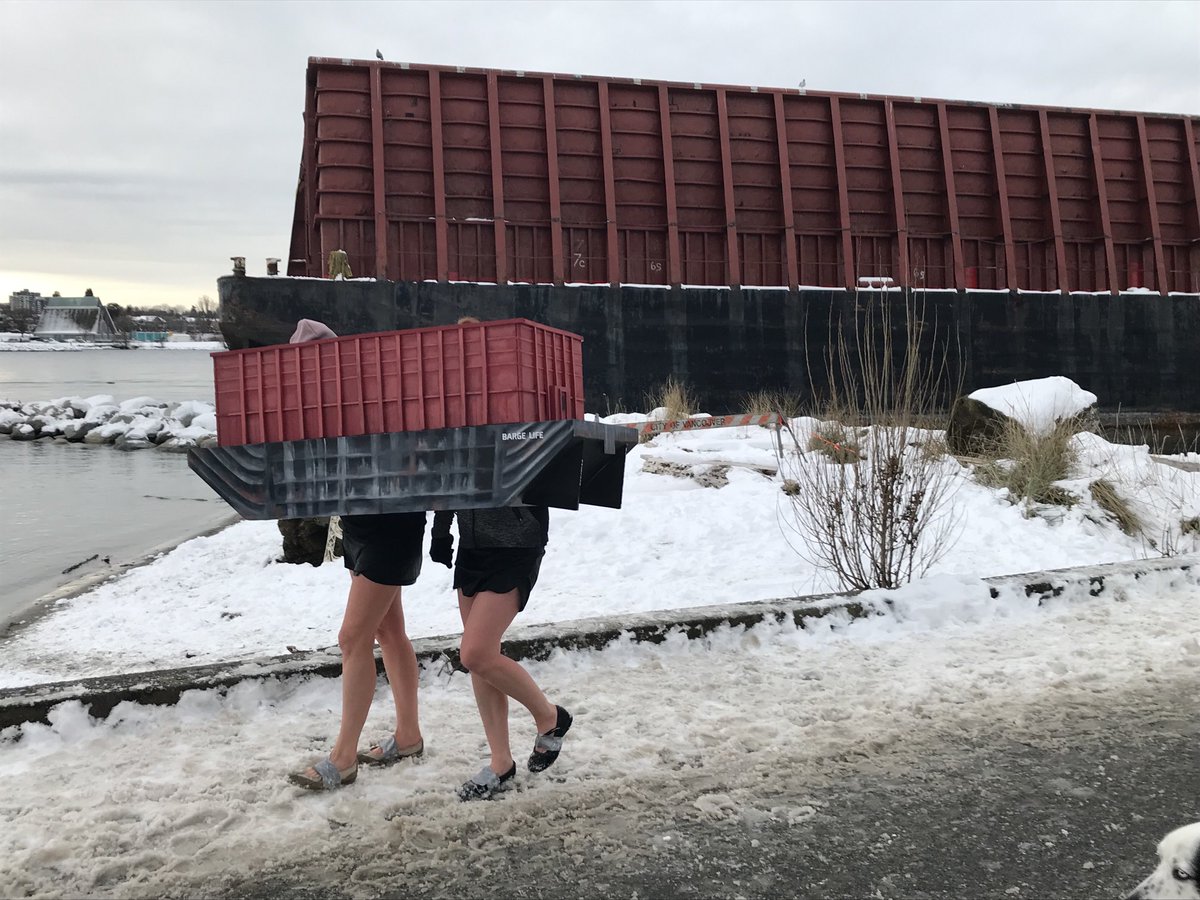 #bargechilling girls! They not only made this perfect styrofoam replica, they also swam in the Pacific ocean. #happynewyear #PolarBearSwim