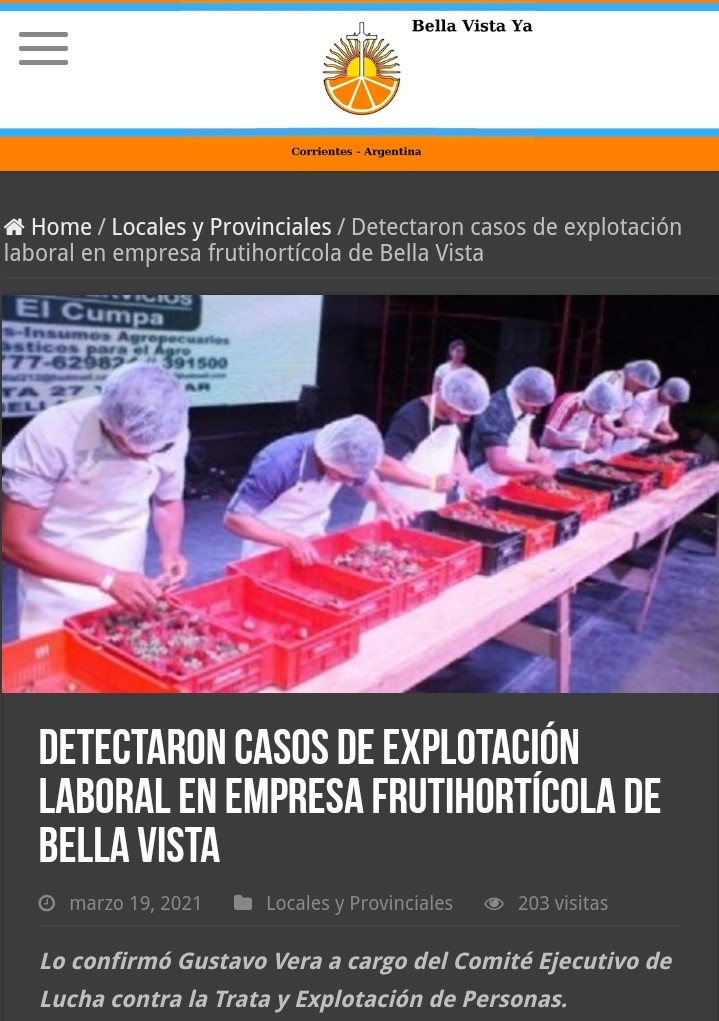 JoseMariaSerbin's tweet photo. #Corrientes  fue la provincia del NEA que más denuncias  efectuó en 2021 por explotación laboral en el ambito rural a la Protex. Más de 12 establecimientos fueron allanados y hay oficios por cumplir que se efectivazarán a mediados de Enero y Febrero. https://t.co/5pgRo52vOt