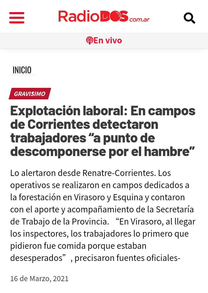 JoseMariaSerbin's tweet photo. #Corrientes  fue la provincia del NEA que más denuncias  efectuó en 2021 por explotación laboral en el ambito rural a la Protex. Más de 12 establecimientos fueron allanados y hay oficios por cumplir que se efectivazarán a mediados de Enero y Febrero. https://t.co/5pgRo52vOt