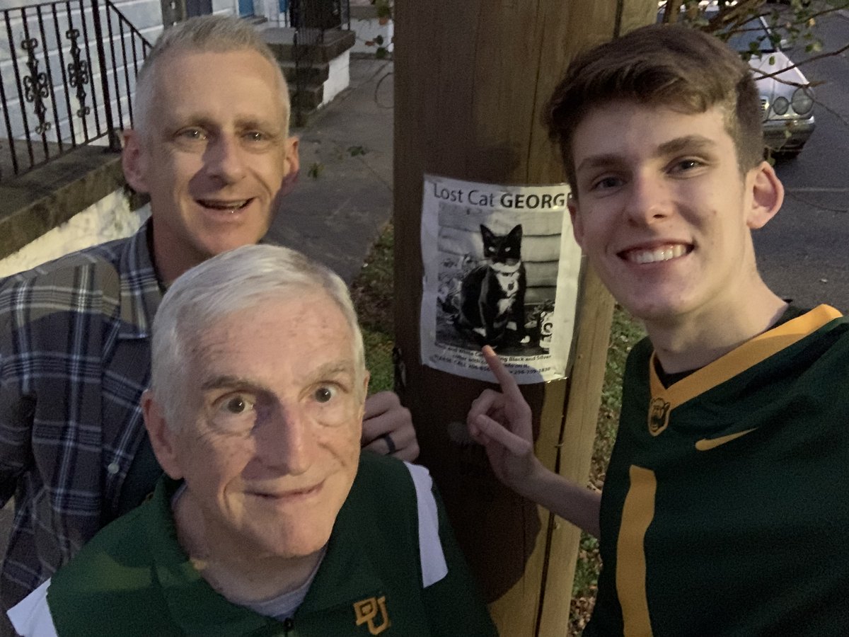 GeorgeSchroeder's tweet photo. @SugarBowlNola Update: Made it to New Orleans. Found a sign so kindly personalized for all three of us. 

We have not seen the cat, but will keep an eye out.

#threegeorges #orfour https://t.co/KiX9FrydHk