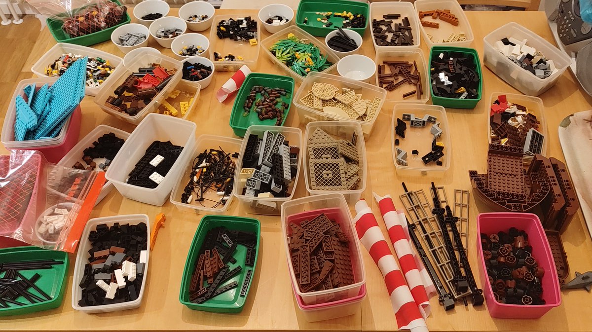 Parts of a LEGO pirate ship.