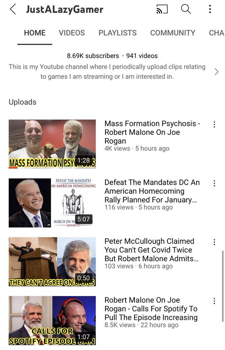 JackPosobiec's tweet photo. Hi @Google_Comms! 

How is it that your top search result for Mass Formation Psychosis is a YouTuber with less than 9,000 subs who is calling for Spotify to ban the Rogan interview with Dr Malone? https://t.co/yXFfyzA7ws