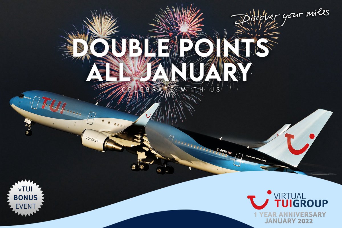vTUIGroup's tweet photo. Join us in January to celebrate our first birthday. Double points for all flights all month #p3d #xplane #vtui #vtuievents #discoveryourmiles https://t.co/KfmEcnaOtf