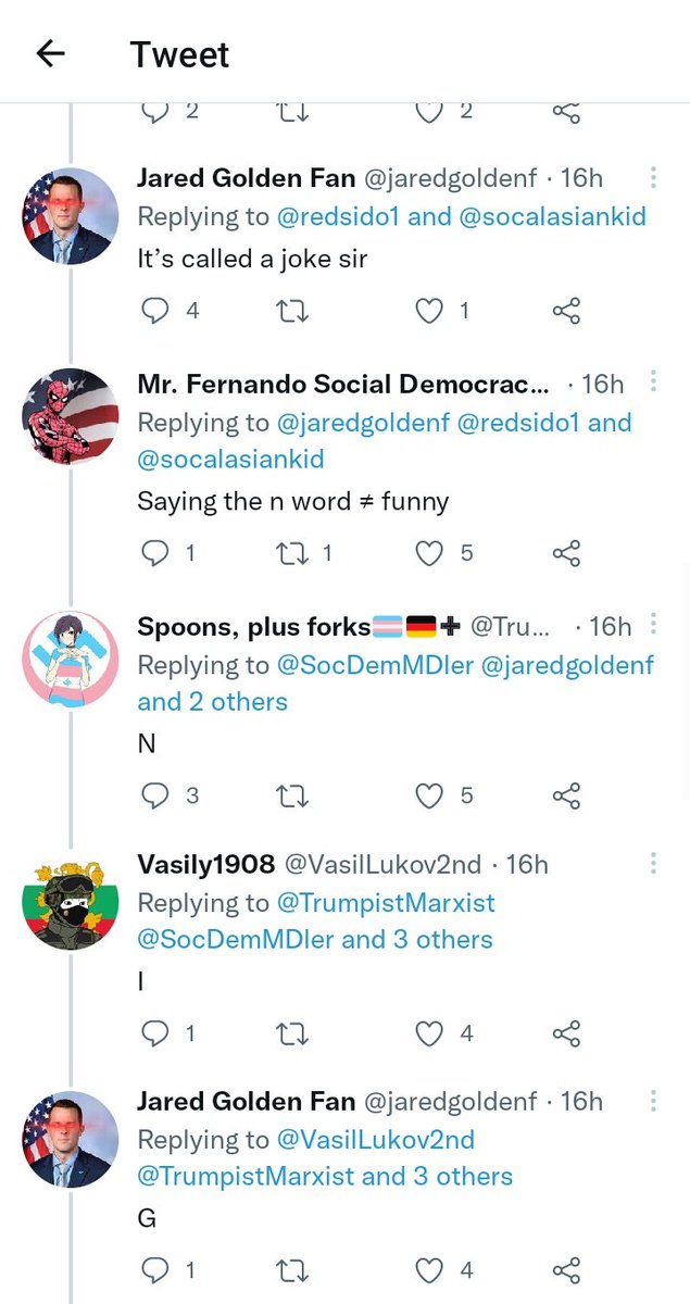 USESIMS_Dems's tweet photo. @USESims TRIGGER WARNING: yesterday, we saw one of the most prominent republicans defending and partaking in racist “jokes” as well as allowing, and liking suicide encouragement

The Dem Party condemns @jaredgoldenf and we call on him to condemn his racist friends+) 
#CancelJared https://t.co/Jl0yrwUShU