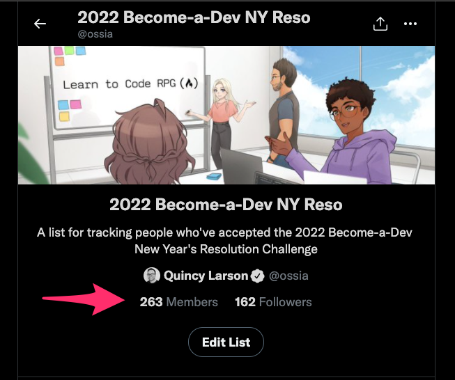 ossia's tweet photo. So far 263 people have accepted the 2022 Become-a-Dev New Year's Resolution challenge. 🎉

A big thanks to the entire #100DaysOfCode community for welcoming these kind, curious learners.

Learn more about the challenge here: https://t.co/KcrNTeGUQT https://t.co/mrpoqXA01Q