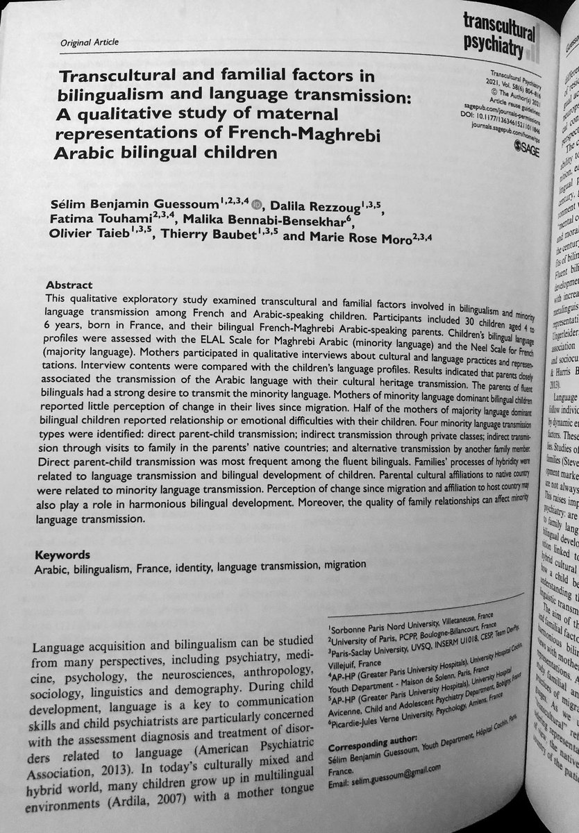 TBaubet's tweet photo. Juste publié : Bravo a @GuessoumSelim @MarieRoseMoro @Touhami15206691 et tte l’équipe pour ce travail inscrit ds le PHRC bilinguisme des enfants de migrants en France et qui a permis la création de l’outil d’évaluation ELALAvicenne @Avicenne_RMuret @MaisondeSolenn @UTRPP_Paris13 https://t.co/L3YZQDf9tO