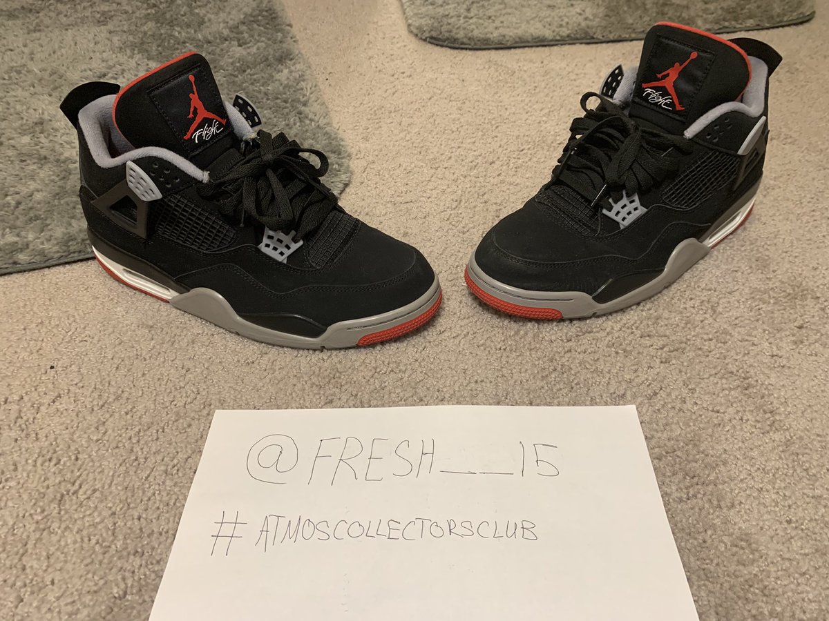 Fresh__15's tweet photo. @atmos_usa @atmos_usa I don’t quite have THE original jordan 1 “bred” colorway, but hopefully i will soon 🤞🏾#bingo. Also do i get bonus points for the split lace job ?? #atmoscollectorsclub  size 11M https://t.co/l5P2gjXeQK