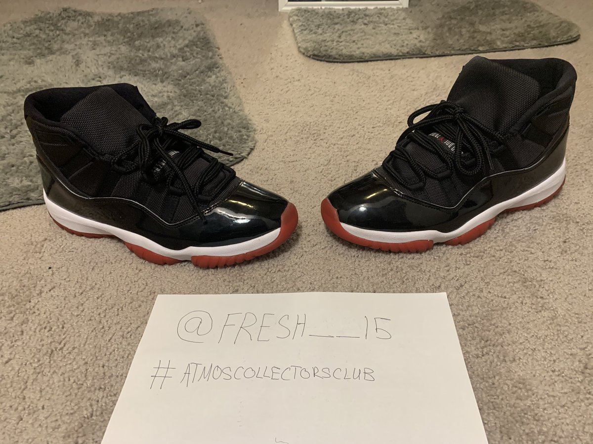 Fresh__15's tweet photo. @atmos_usa @atmos_usa I don’t quite have THE original jordan 1 “bred” colorway, but hopefully i will soon 🤞🏾#bingo. Also do i get bonus points for the split lace job ?? #atmoscollectorsclub  size 11M https://t.co/l5P2gjXeQK